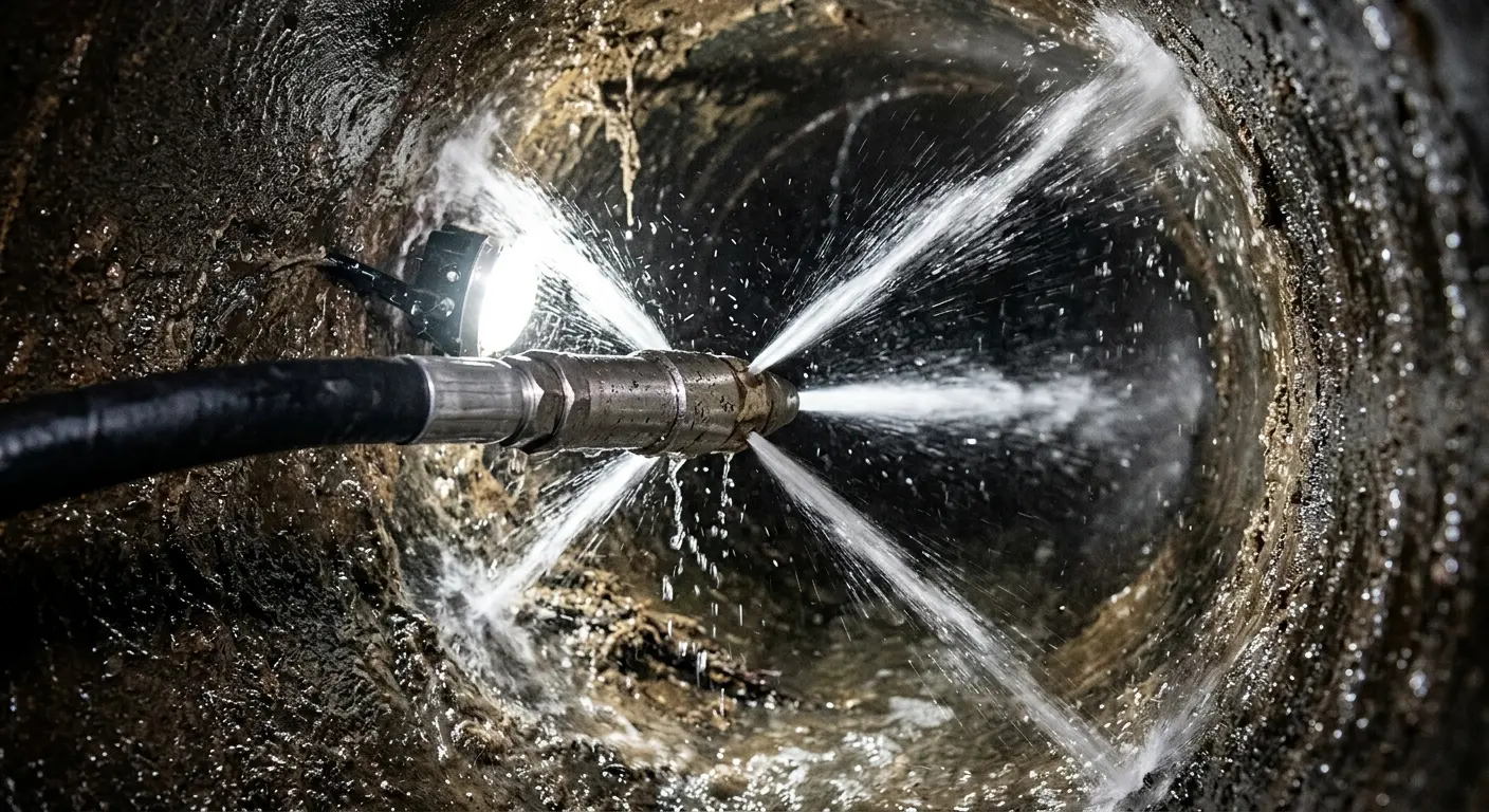 High-pressure hydro jetting nozzle cleaning sewer pipe for Sewer Line Relining in Burke Centre